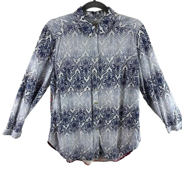 Chico's Ombre Front Colorful Back Long Sleeve Collared Button Up Blouse Size M - Picture 1 of 8